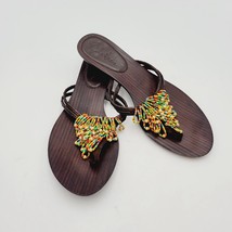 Cole Haan Sandals Size 7B Womens Brown/MulticolorBeaded Slides Thong Kit... - $30.84