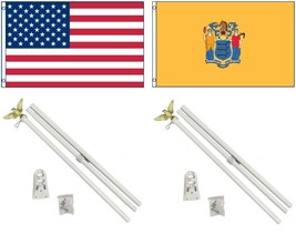 AES 3x5 3&#39;x5&#39; USA American w/State of New Jersey Flag w/Two 6&#39; White Flagpole Po - £26.56 GBP