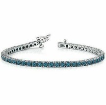 10Ct Simulated Blue Diamond Tennis Bracelet in 14K White Gold Over Plated Silver - £81.31 GBP