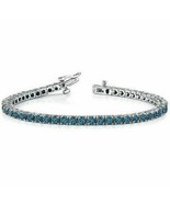 10Ct Simulated Blue Diamond Tennis Bracelet in 14K White Gold Over Plate... - £80.57 GBP