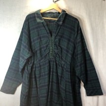 Torrid Size 3 Green Navy Plaid Flannel Shirt Waist Dress Elastic Waist Pockets - £27.68 GBP