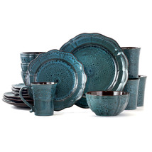 Elama Lavish Blue 16 Piece Dinnerware set with Complete Setting for 4 - $133.99