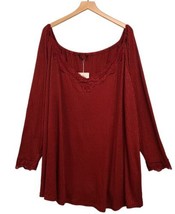 BloomChic  Top Womens Size 30 Brick Red Ribbed Knit Lace Trimmed V Neck  - £8.81 GBP