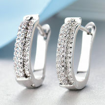 3-Row 1CT Diamond Crystal 14K White Gold Over Huggie Lady Wedding Hoop Earrings - £64.95 GBP