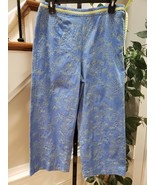 Talbots Embroidered Pineapple Flower Blue &amp; Yellow Stretch Capri Pants S... - $26.73