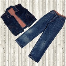 Vintage 1980&#39;s GIRLS KIDS Size 6X JORDACHE 2 Piece Jeans Vest Outfit Hor... - $29.50