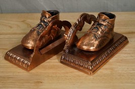 VINTAGE Metalware Mid Century Bronzed Copper Baby Booties Shoe Bookends - £36.12 GBP