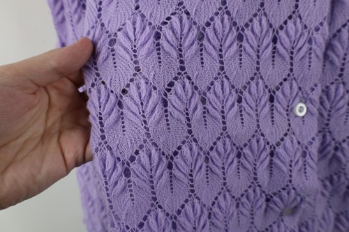 Vintage 60s Streetwear Womens 38 Pointelle Crochet Knit Cardigan Sweater Purple Item image 8