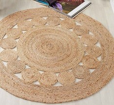 Hand Braided Round Jute Rug Area Round Rug Custom Size Round Rug Indian Handmade - £31.93 GBP