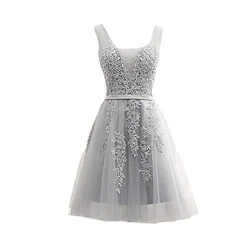 Kivary Plus Size Short Knee Length V Neck Tulle Corset Prom Evening Dress Silver