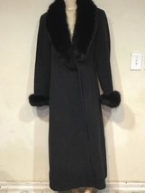 Marvin Richards women&#39;s Church winter black fox fur lambswool long coat size 6 M - £534.50 GBP