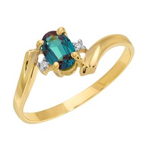 14K Solid Gold Ring With Natural Diamonds &amp; Lab. Grown Alexandrite - £374.88 GBP