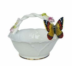 Maruri porcelain basket Enesco figurine butterfly butterflies bowl trinket box - $39.55