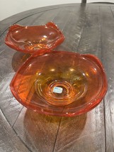 Vtg Viking Persimmon Orange Epic Four Points Glass Bowls (2) Waves #6602 - $69.29