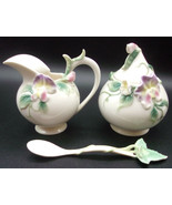Franz Porcelain CREAMER, SUGAR BOWL, LID &amp; SPOON Sweet Pea with Orchids ... - £88.48 GBP