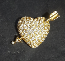 Swarovski Crystal Heart Gold Tone Brooch Pin Vintage Valentines day gift - £109.28 GBP