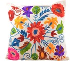 Floral Embroidered Design Cotton Down Filled Throw Pillow, 18&quot; - £39.28 GBP