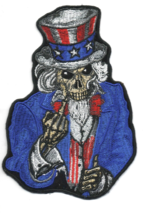 UNCLE SAM Skeleton Flipping The Bird Iron On Sew On Patch 3 1/2 &quot; X 5 1/4 &quot; - £7.02 GBP