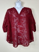 NWT Torrid Womens Plus Size 3 (3X) Sheer Red Floral V-neck Top 3/4 Sleeve - £22.93 GBP