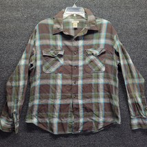 Arizona Jean Co Mens Sz L Flannel Shirt Button Down Long Sleeve Brown Plaid - £8.40 GBP