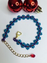 Turquoise Beaded Bracelet Purple Dainty Gold Heart Red Charm Glam Adjustable NEW - £10.90 GBP