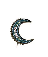 Vintage Micro Mosaic Crescent Moon Brooch Floral Inlay Italy Style 1 Inch - $17.10