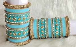 India Bollywood Tradicional Azul Pulseras Chudi Novia Kundan Conjunto de Joyas - £59.70 GBP