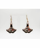Vtg multi color enamel over gold tone metal fan shaped flower design ear... - $282.53 MXN