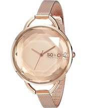 NEW SO &amp; CO New York Women 5104.4 SoHo Crystal Gem-Cut Face Rose Gold Mesh Watch - £31.76 GBP