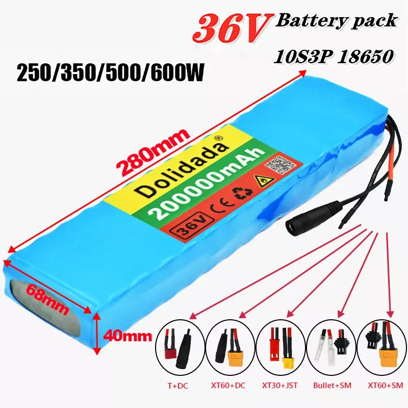 36V 200Ah 18650 Rechargeable Lithium Battery Pack 10S3P 600W Power Modified Bicy - £424.71 GBP