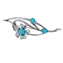 Sarah Coventry Turquoise Blue &amp; Silver Tone Pin Flower Brooch Vintage 1967 - $12.28