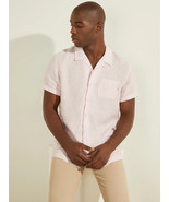 Guess Men&#39;s Regular Fit Eco Linen Camp Shirt in Blossom Light Pink Multi... - $39.88