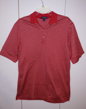 LAND&#39;S END MEN&#39;S SS RED STRIPED 100% COTTON  KNIT POLO SHIRT-M-NWOT-NICE - $14.01