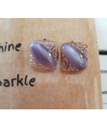 Purple Satin Gilded Glass Clip-on Earrings - $15.00