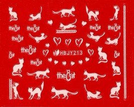 Nail Art 3D Decal Stickers White Cats Hearts Love HBJY213 - £2.48 GBP