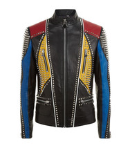Men Handmade Multi color Philipp Plein Full Studded Leather Jacket - £143.87 GBP