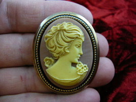 (CM14-27) PLAIN WOMAN Brown + ivory CAMEO Pin Pendant Jewelry brooch necklace - £25.66 GBP