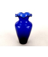 Small Cobalt Blue Vase, Urn Shape Body, Ruffled Rim, 5.25&quot;, Unmarked - $26.79 CAD