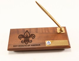 Vintage 1989 BSA Boy Scouts Balanced Growth Wood Engraved Office Pen Hol... - $17.81