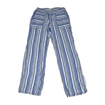 C&amp;C CALIFORNIA Linen Wide Leg Pants Women&#39;s Sz L Blue White Stripe Elast... - $452.52 MXN