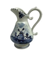Vintage Delfts Blauw Delft Blue Holland Pitcher Jug Windmill Landscape 6... - $28.50