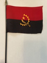 New Angola Mini Desk Flag - Black Wood Stick Gold Top 4” X 6” - £3.99 GBP