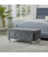 Tufted Storage Ottoman Bench: Grey Upholstered for Bedroom &amp; Entryways - $155.99