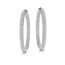 2 Ct Round Cut Moissanite Micro Pave Huggie Hoop Earrings 14K White Gold... - $138.08