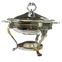 Vintage Silver Plated Elegant Chafing Dish With PYREX Glass Warming Cass... - £46.98 GBP