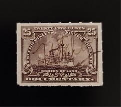 1898 25c U.S. Internal Revenue, Battleship, Documentary, Purple Brown Sc... - $1.98