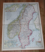 1908 Antique Map Of Scandinavia Sweden Norway Stockholm Oslo Christiania - £18.55 GBP