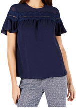 MICHAEL Michael Kors Womens Lace Trim Short Sleeve Blouse, True Navy Size Large - £70.38 GBP