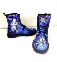 Alice In Wonderland Combat Boots Men’s Size 6 Women’s 8 Mad Hatter White... - $28.04