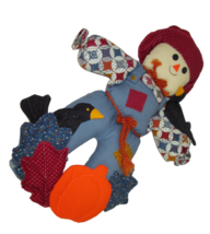Vintage Scarecrow Hand Crafted Autumn Fall Fabric Halloween 19&quot; Pumpkin Crow - £9.37 GBP
